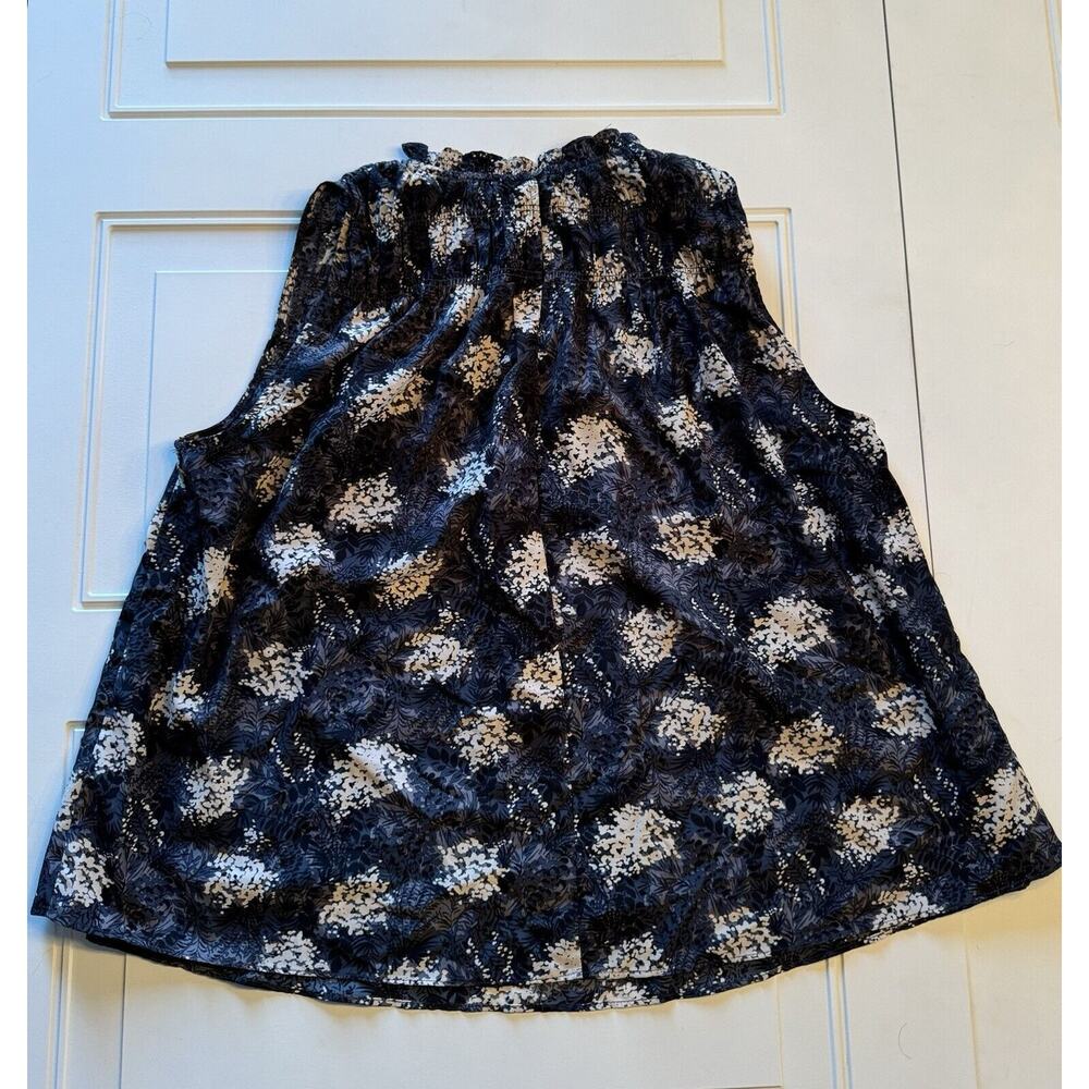 Joie Size XL Floral Sleeveless Blouse Ruffle High Neck Gray White Black - Picture 4 of 4